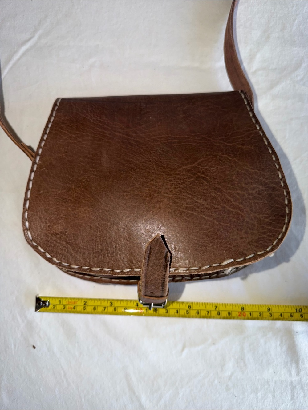 Brown Leather Stud-Embellished Crossbody Bag with Center Stone Accent - Picture 3 of 5
